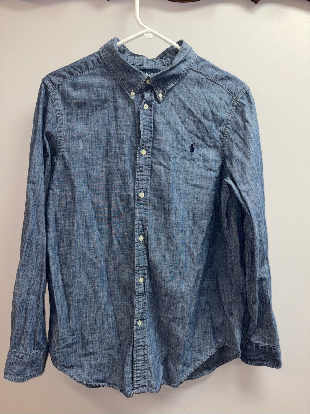 Ralph Lauren Boys Blue Denim Button-Down Shirt Size XL 18/20 EUC